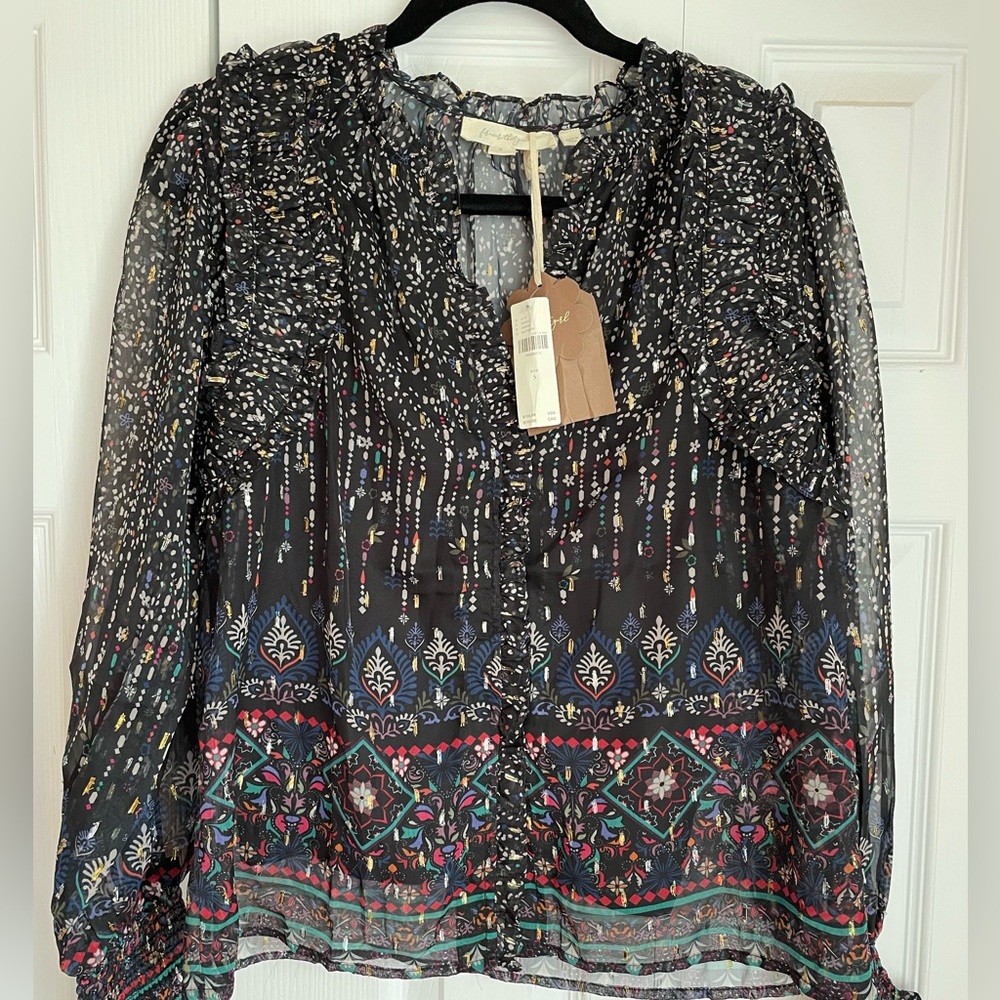 NWT Anthropologie Forever That Girl Sheer, Ruffle Blouse